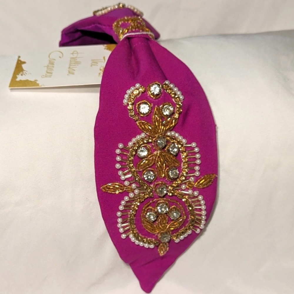Headband The Hallison Company Wide Magenta w/ Gold & Pearl Embellishment NWT